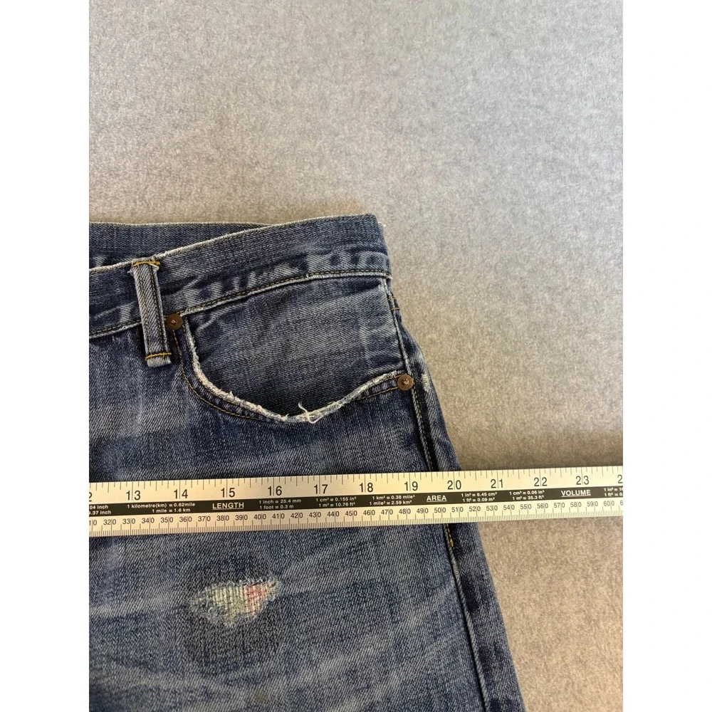 Polo Ralph Lauren Authentic Dungarees Jeans Mens 36x32 Blue Distressed Denim